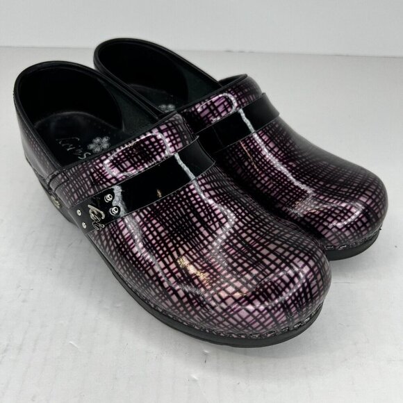 Koi by Sanita Womens Carol Purple Pinstripe Crosshatching Slip On Size 39 Mules - Picture 2 of 9